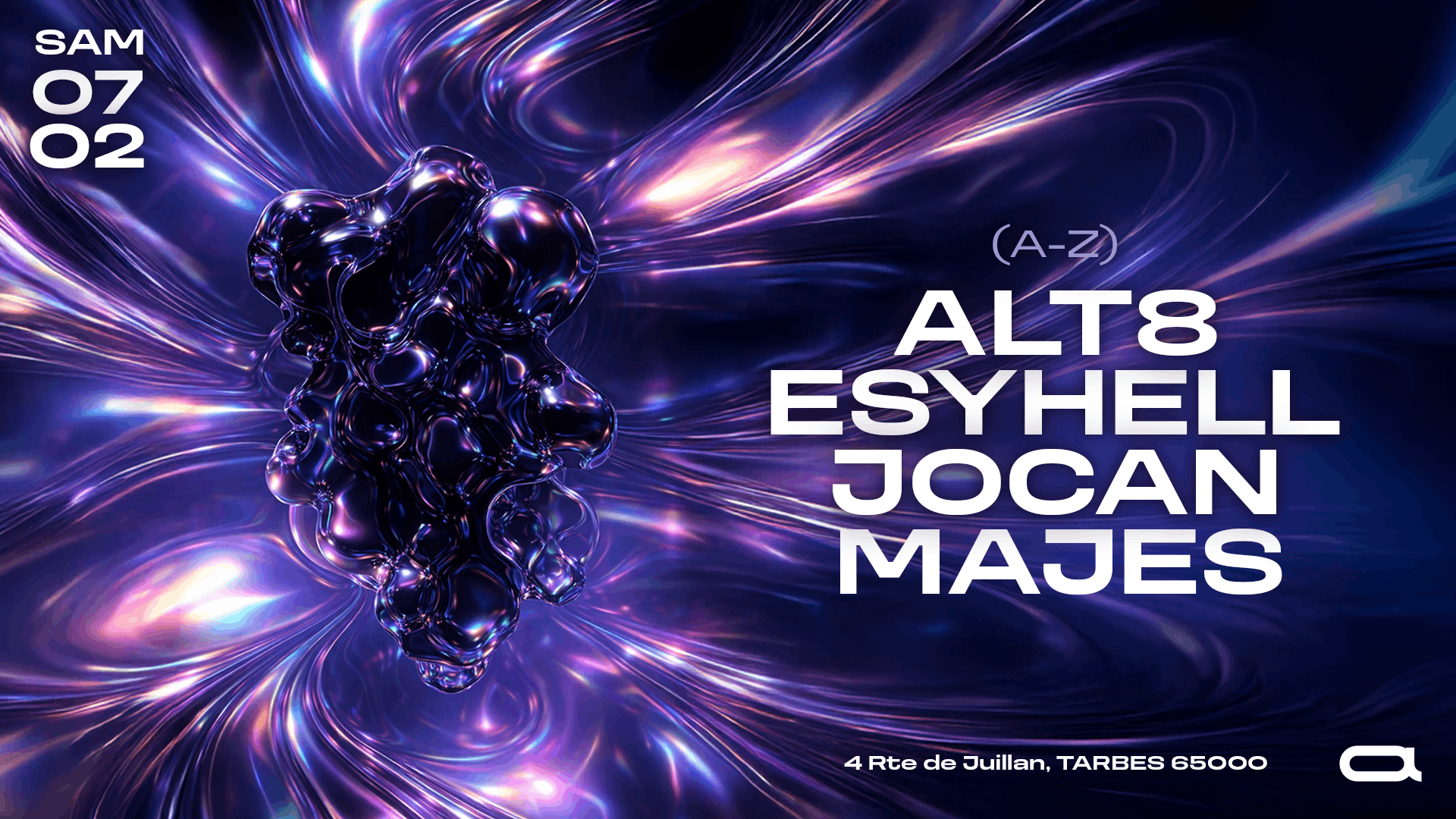 Affiche TECHNO | ALT8 - MAJES - JOCAN - ESYHELL | SAMEDI 7 FÉVRIER
