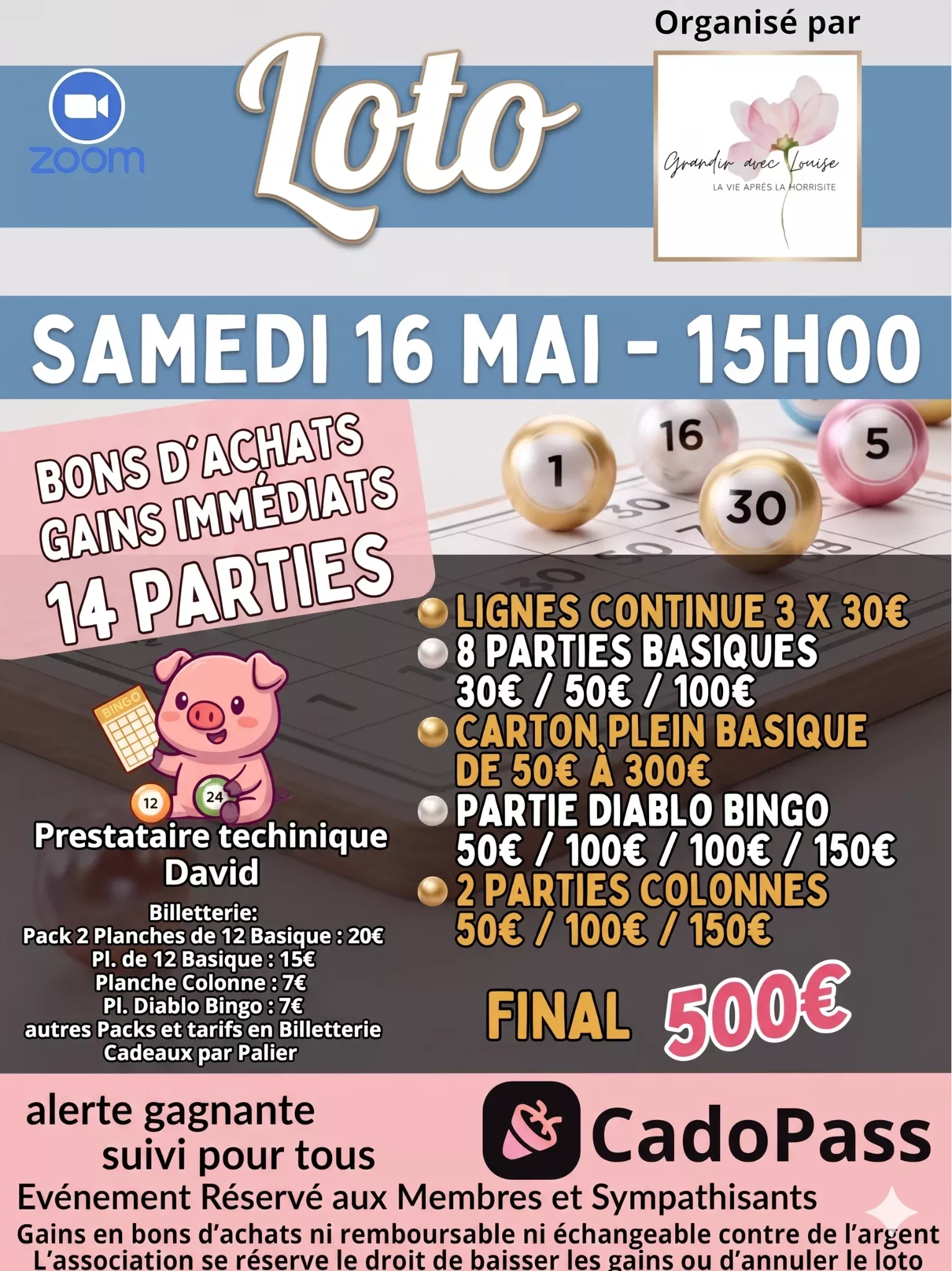 Affiche Grandir avec louise, la vie après la méningite - Samedi 16 Mai